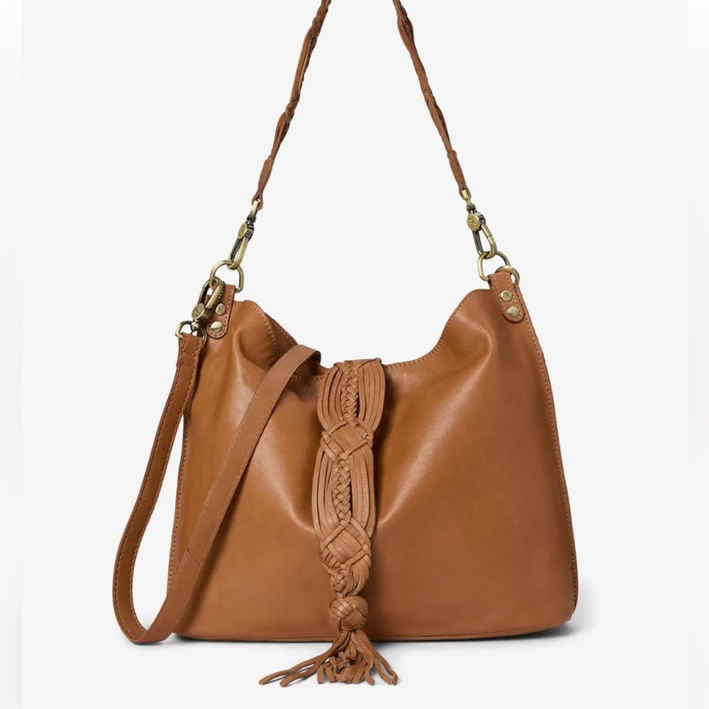 HOBO Cognac Braided Tassel Leather Shoulder Bag